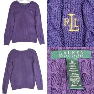 Polo Ralph Lauren LRL Sweater Pullover Women’s Size Medium M Purple Cable Knit